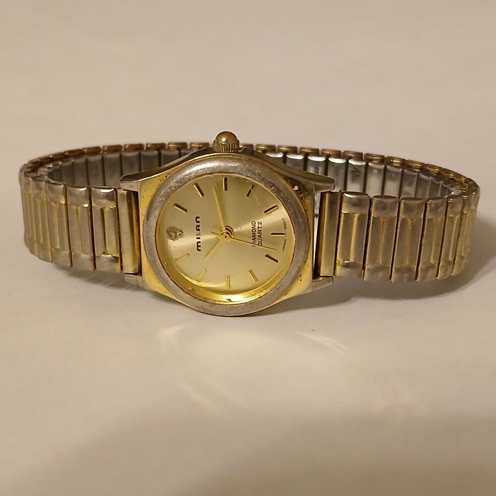 Vintage Milan Women's Gold Tone Diamond Quartz Japan Movt Watch MLB1008B